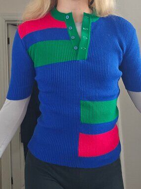 Vintage deadstock colourblock knit polo short sleeve sweater